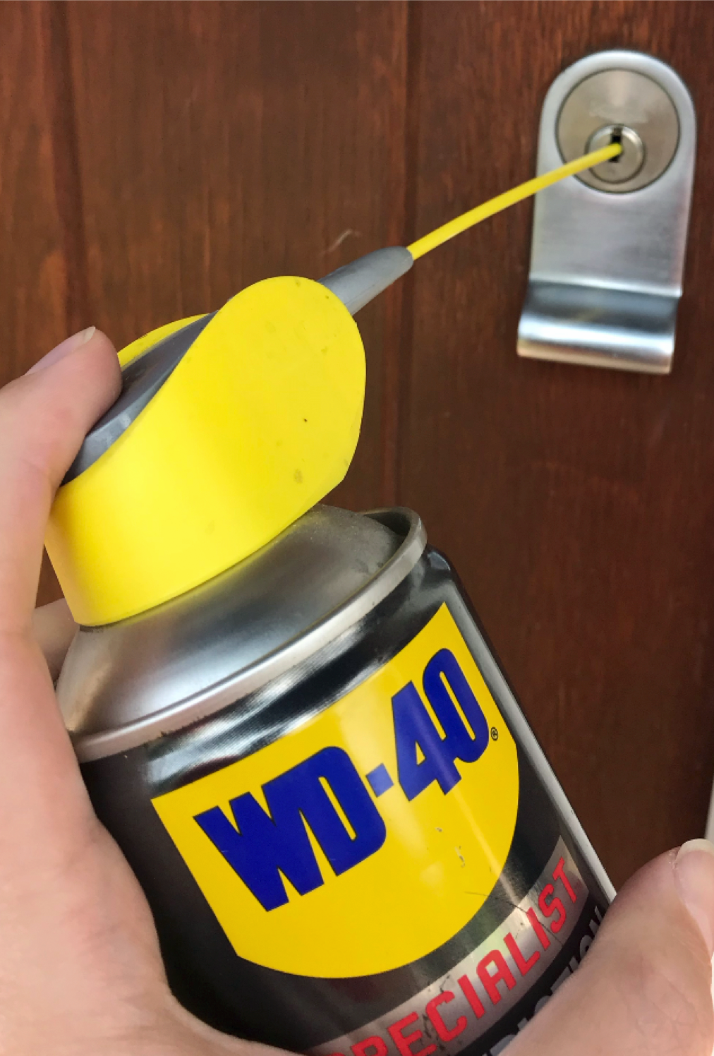 Spray into lock